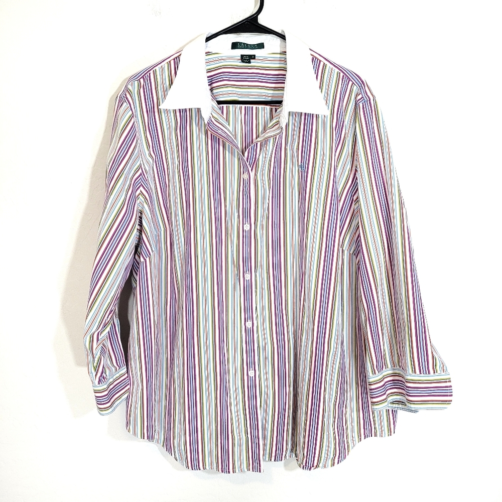 Lauren Ralph lauren multicolor striped cotton button up shirt 3X